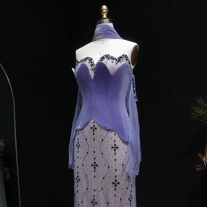 Purple Purple Velvet Two-Piece Mermaid Evening Gown with Gloves and Scarf — Riviera Couture GCC Luxury Evening Gown