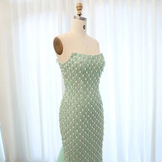 Sage Green Evening Dress with Cape - Riviera Couture