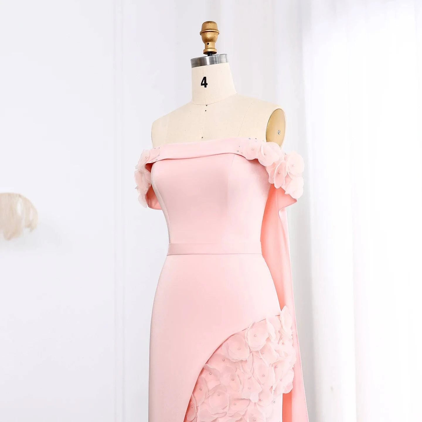 Elegant Off Shoulder Blush Pink 3D Flowers Evening Dress - Riviera Couture