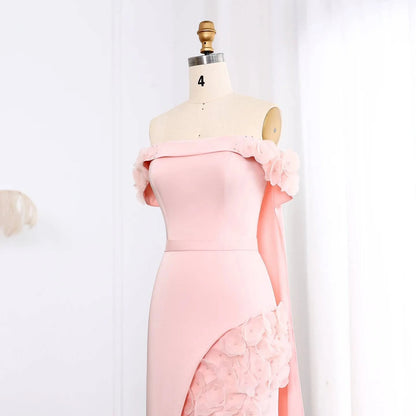Elegant Off Shoulder Blush Pink 3D Flowers Evening Dress - Riviera Couture