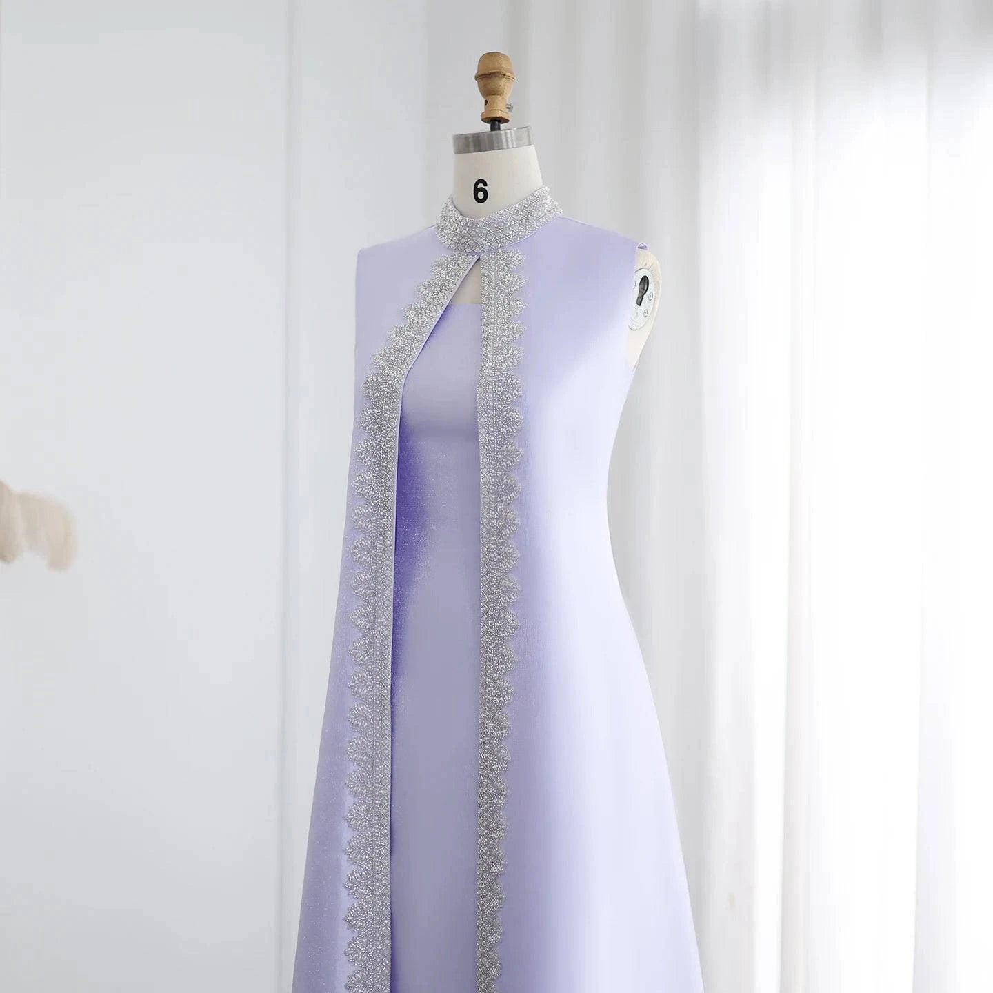 Lilac Evening Dresses with Cape - Riviera Couture