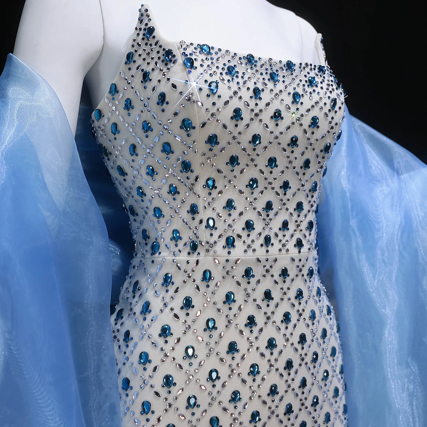 Beaded Crystal Evening Gown with Cape — Luxury GCC Formal 2026 — Riviera Couture GCC Luxury Evening Gown