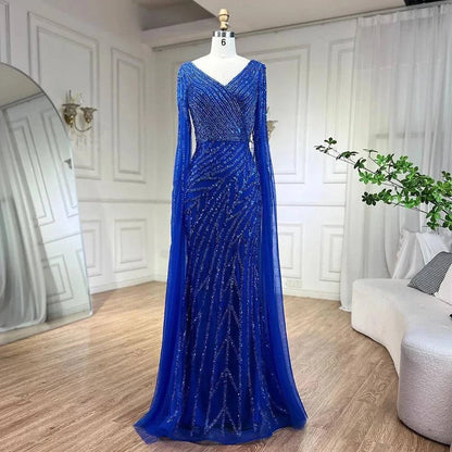 Mermaid Luxury Beaded Evening Dress with Cape Sleeves - RC320 - Riviera Couture