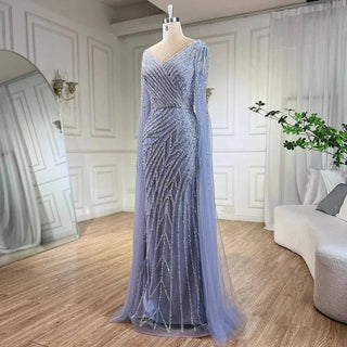 Mermaid Luxury Beaded Evening Dress with Cape Sleeves - RC320 - Riviera Couture