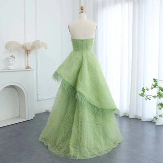 Feather 3D Floral Lime Green Evening Dress - Riviera Couture