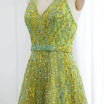 Beaded Halter Neck Gown - Riviera Couture
