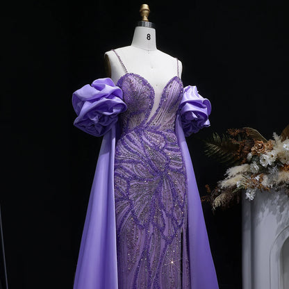 Green Off-Shoulder Cape Ruffle Evening Gown — Beaded Luxury GCC Formal — Riviera Couture GCC Luxury Evening Gown