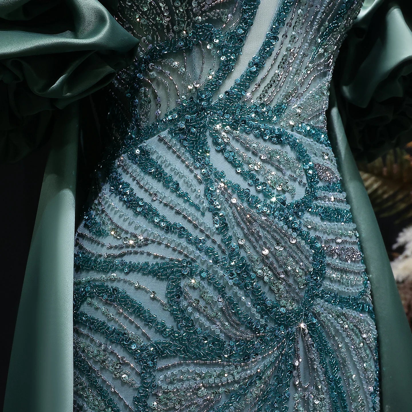 Wine Red Off-Shoulder Cape Ruffle Evening Gown — Beaded Luxury GCC Formal — Riviera Couture GCC Luxury Evening Gown