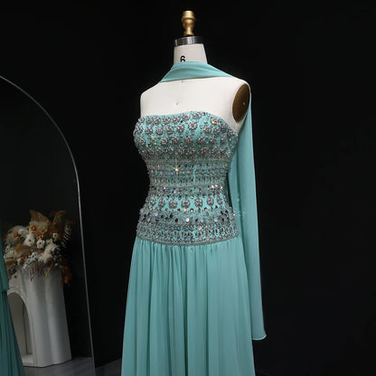Lilac Lilac Beaded Strapless Evening Gown with Flowing Chiffon Skirt — Riviera Couture GCC Luxury Evening Gown