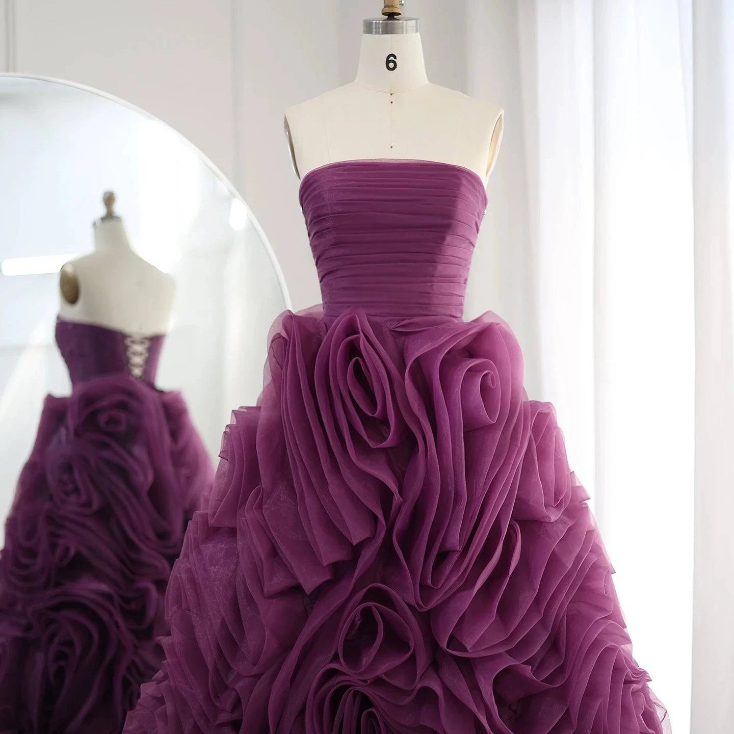 Luxury 3D Flower Purple Short Evening Dress - Riviera Couture