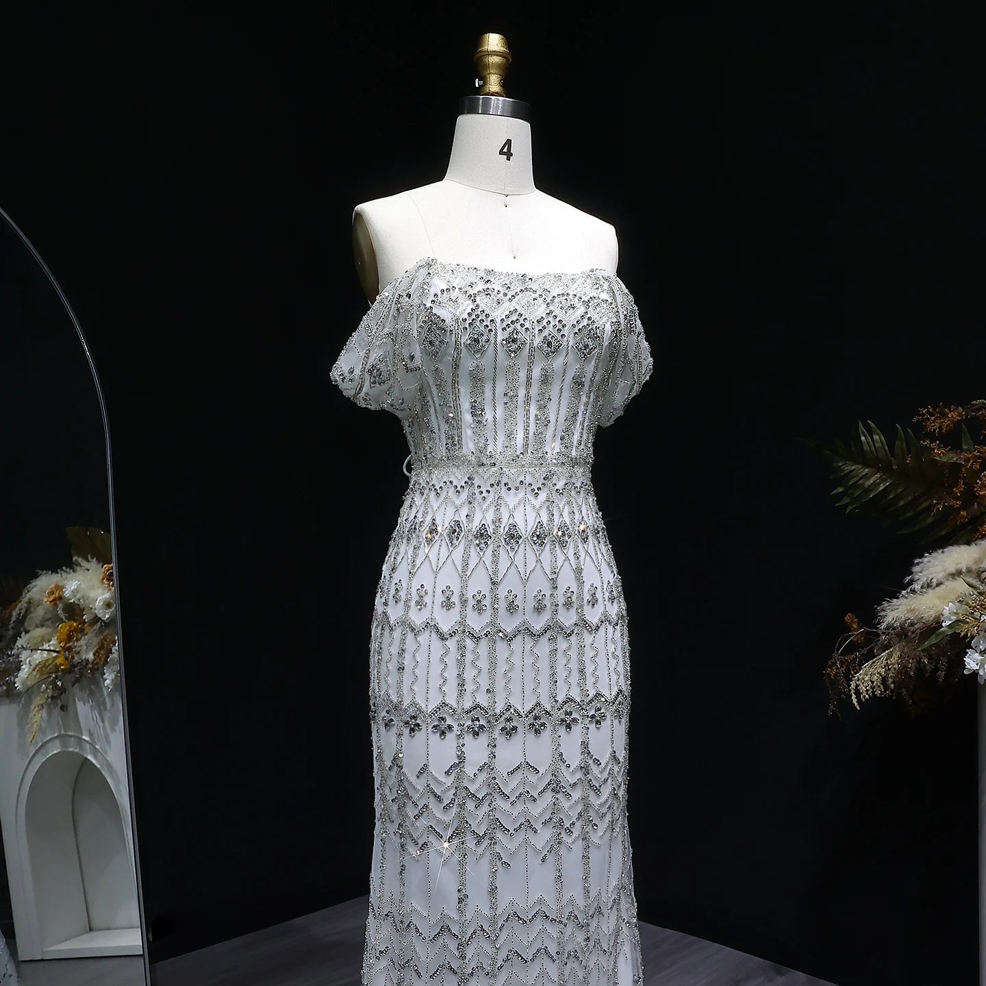 Champagne Burgundy Mermaid Evening Gown with Cap Sleeve — Dubai Arabic Luxury — Riviera Couture GCC Luxury Evening Gown