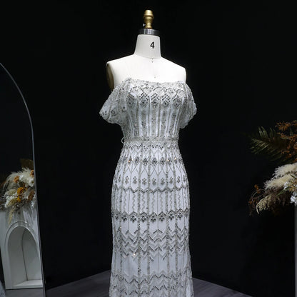 Champagne Burgundy Mermaid Evening Gown with Cap Sleeve — Dubai Arabic Luxury — Riviera Couture GCC Luxury Evening Gown