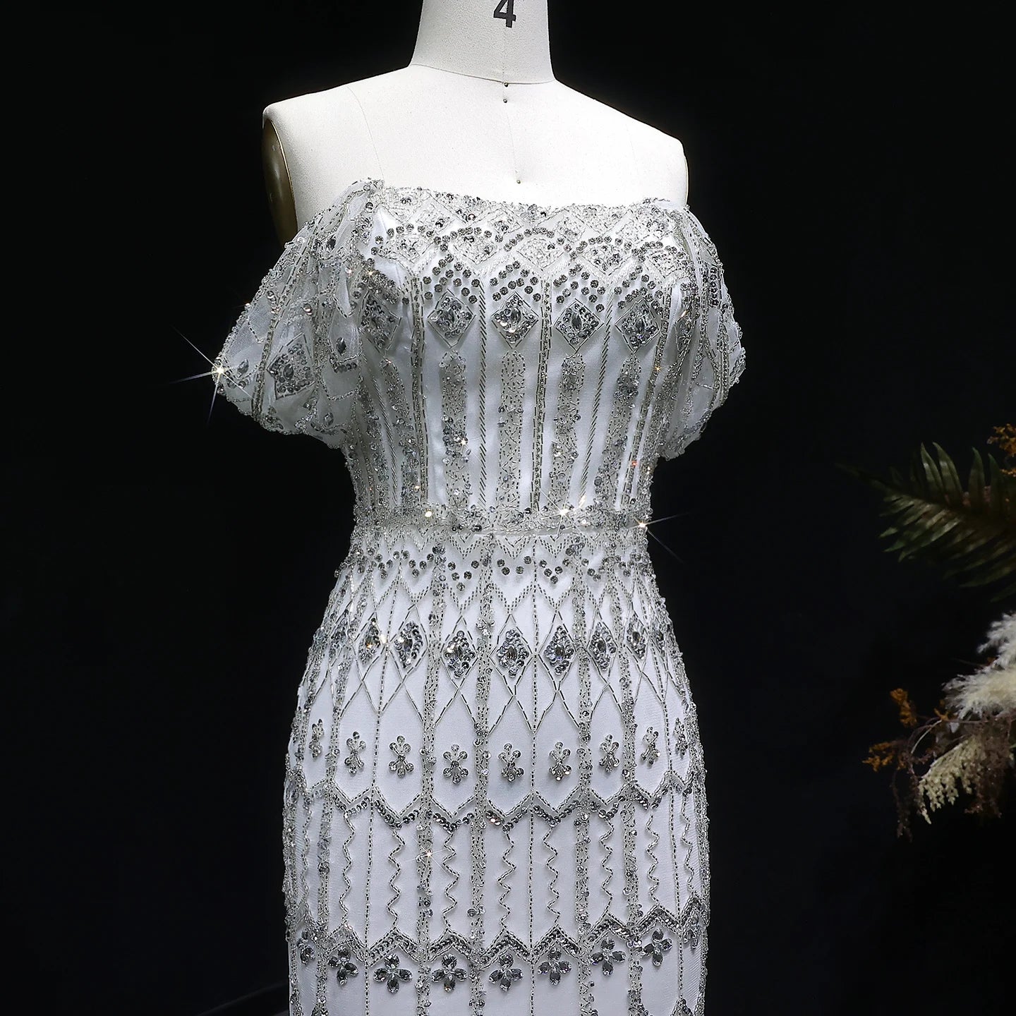 WHITE Burgundy Mermaid Evening Gown with Cap Sleeve — Dubai Arabic Luxury — Riviera Couture GCC Luxury Evening Gown