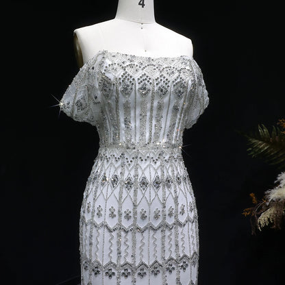 WHITE Burgundy Mermaid Evening Gown with Cap Sleeve — Dubai Arabic Luxury — Riviera Couture GCC Luxury Evening Gown