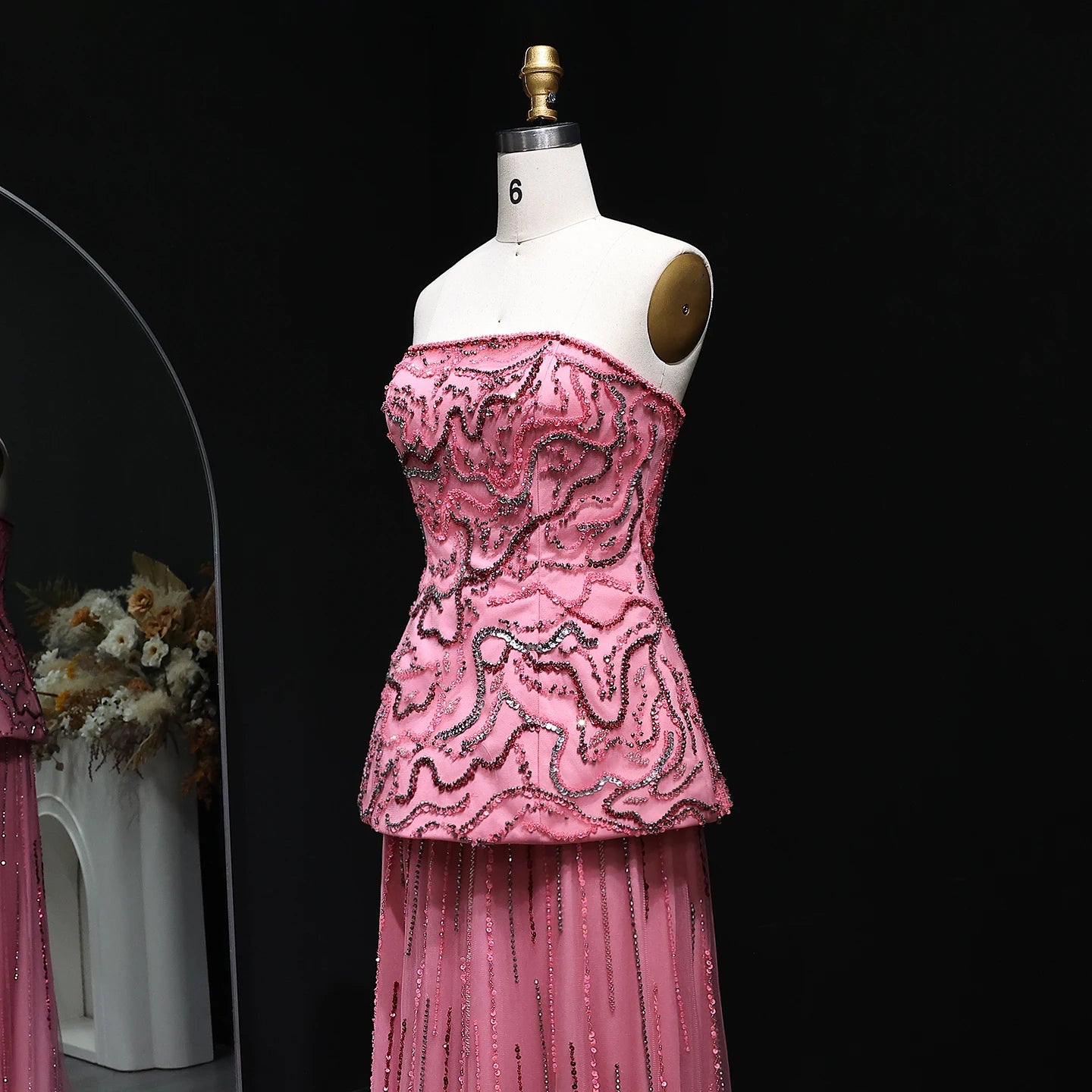 Rose Pink Rose Pink and Blue Beaded Two-Piece Strapless Evening Gown — GCC — Riviera Couture GCC Luxury Evening Gown