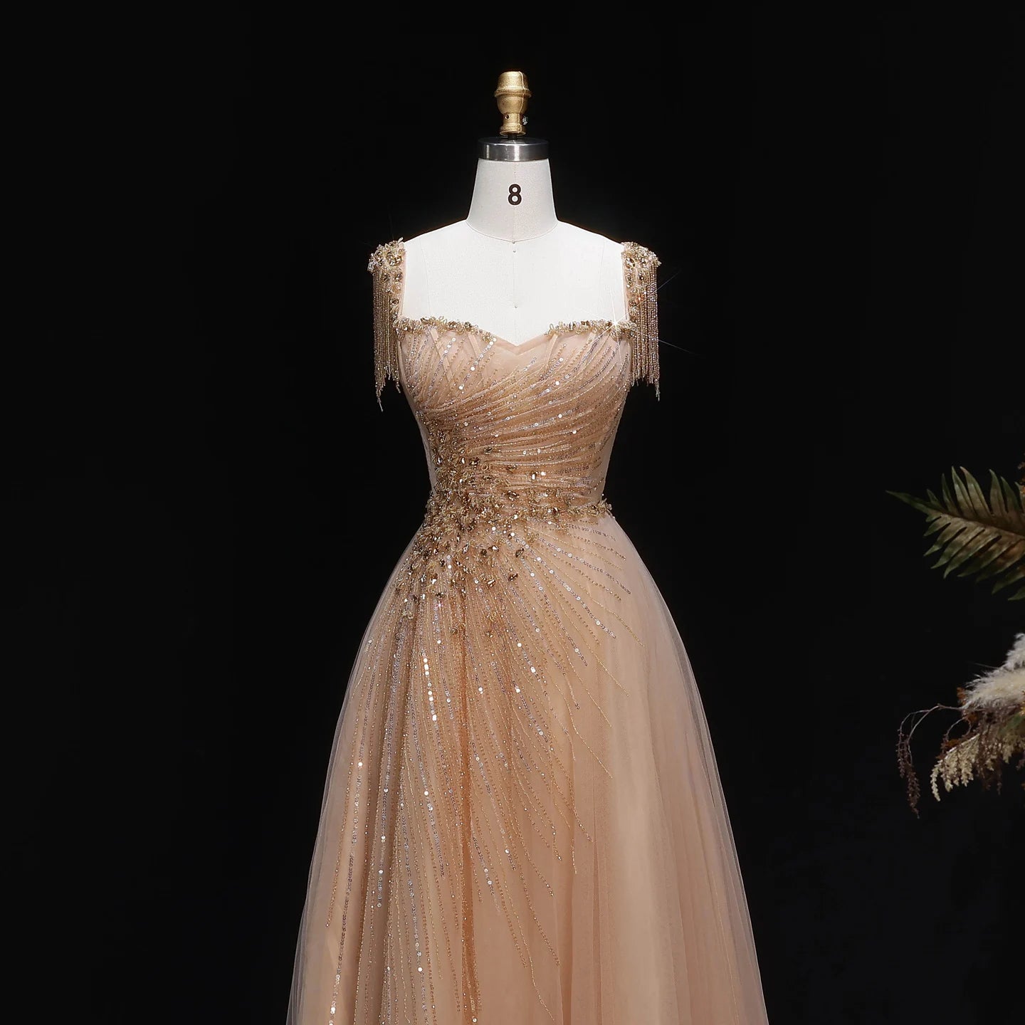 A-Line Evening Gown — Tassel Beaded Crystal GCC Luxury 2026 — Riviera Couture GCC Luxury Evening Gown