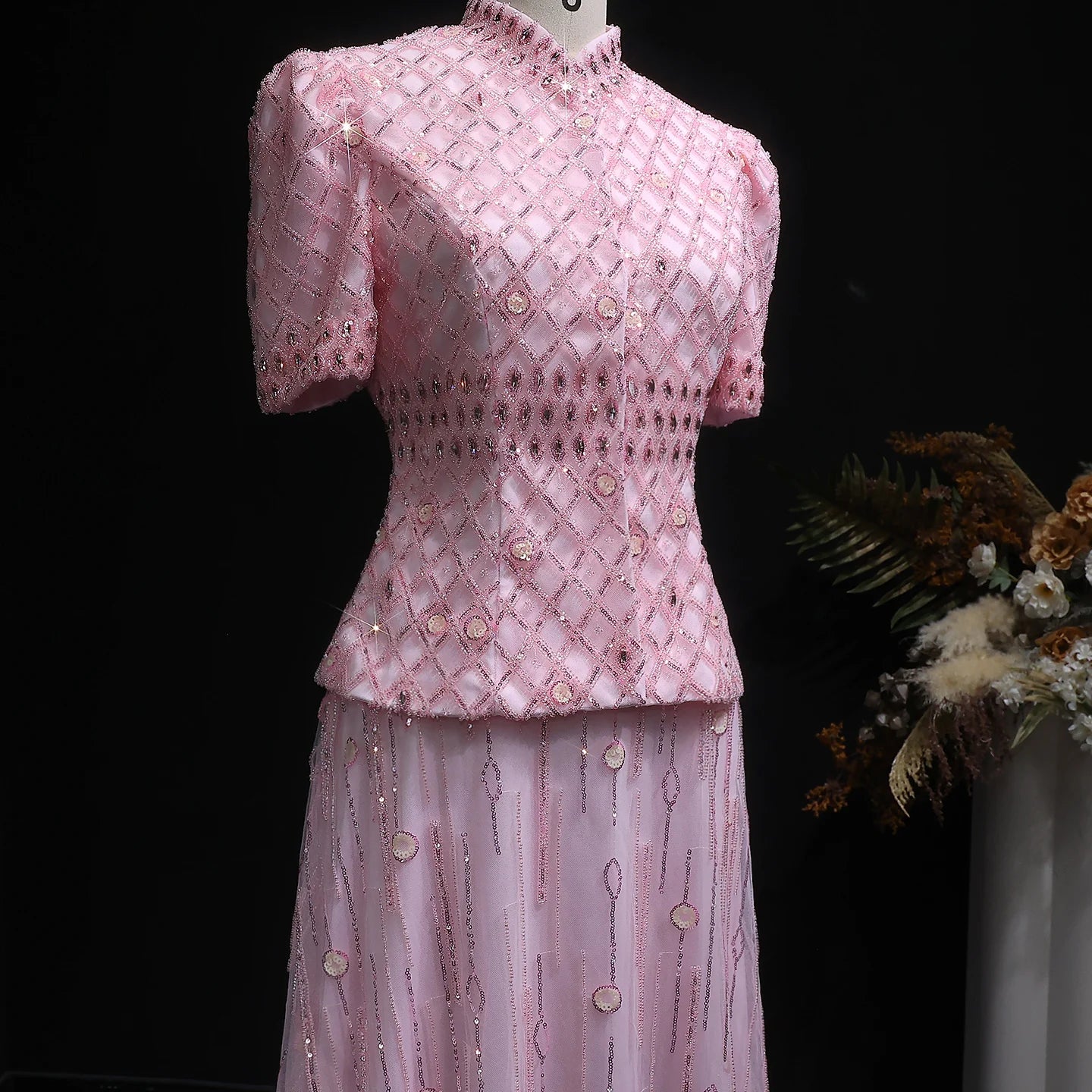Pink Pink Crystal Two-Piece Evening Gown — Dubai Luxury Formal 2026 — Riviera Couture GCC Luxury Evening Gown