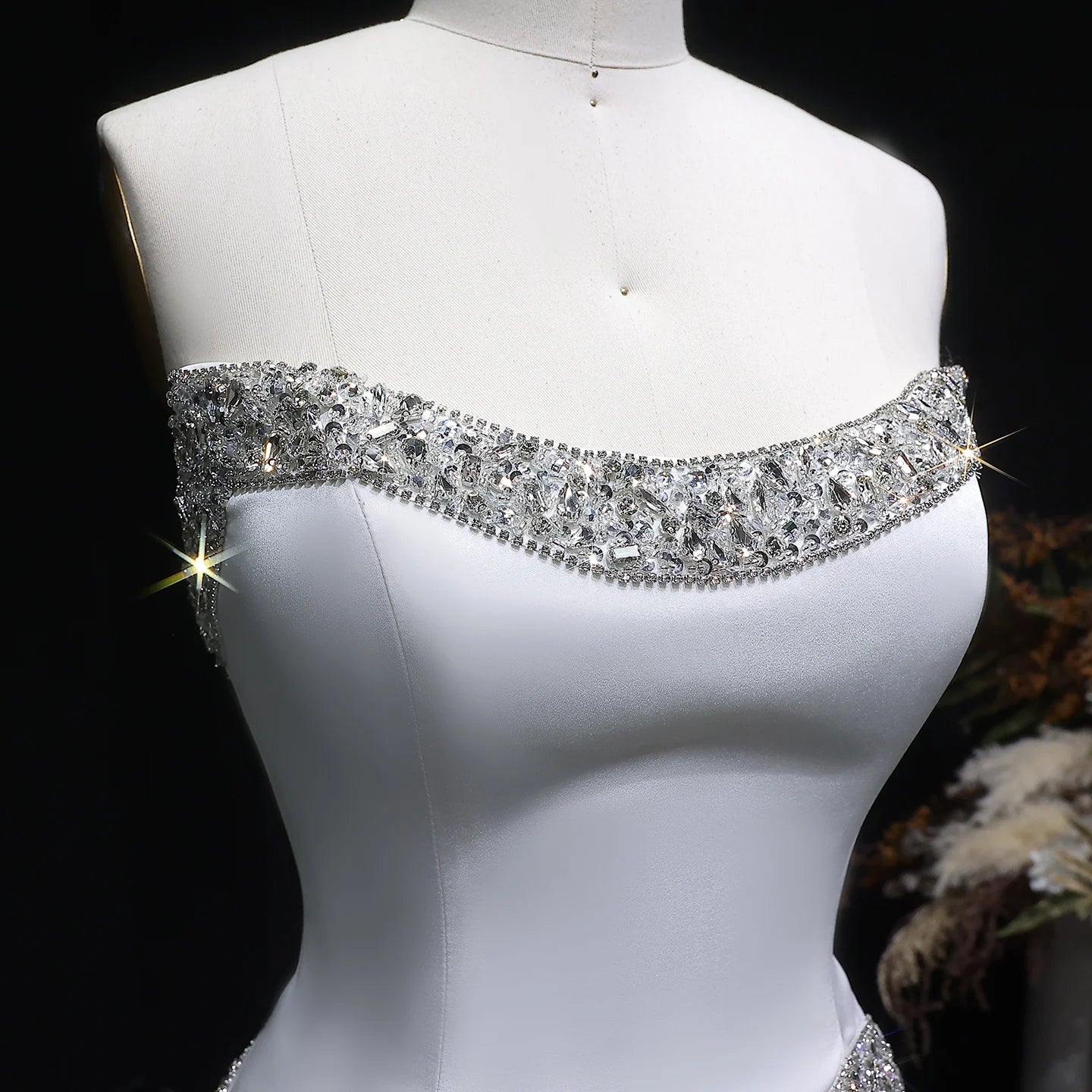 White Strapless Sequin Mermaid Evening Gown — Beaded Sparkle GCC Luxury — Riviera Couture GCC Luxury Evening Gown