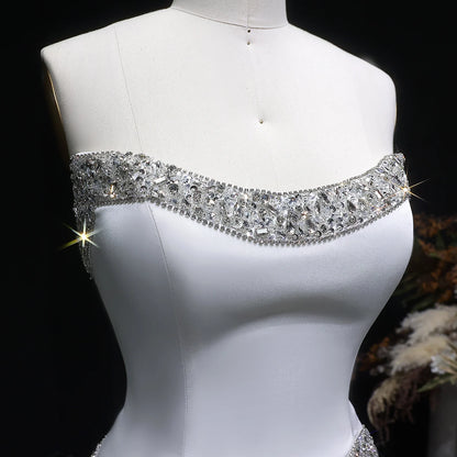 White Strapless Sequin Mermaid Evening Gown — Beaded Sparkle GCC Luxury — Riviera Couture GCC Luxury Evening Gown