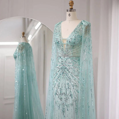V-Neck Gown with Cape - Riviera Couture