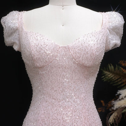 Pink Floral Sequined Mermaid Evening Gown — GCC Wedding Formal — Riviera Couture GCC Luxury Evening Gown