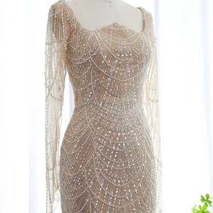 Luxury Beads Long Sleeves Evening Dress - Riviera Couture