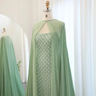 Sage Green Evening Dress with Cape - Riviera Couture