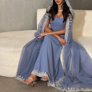 Crystal  Evening Dress with Cape Sleeves - Riviera Couture