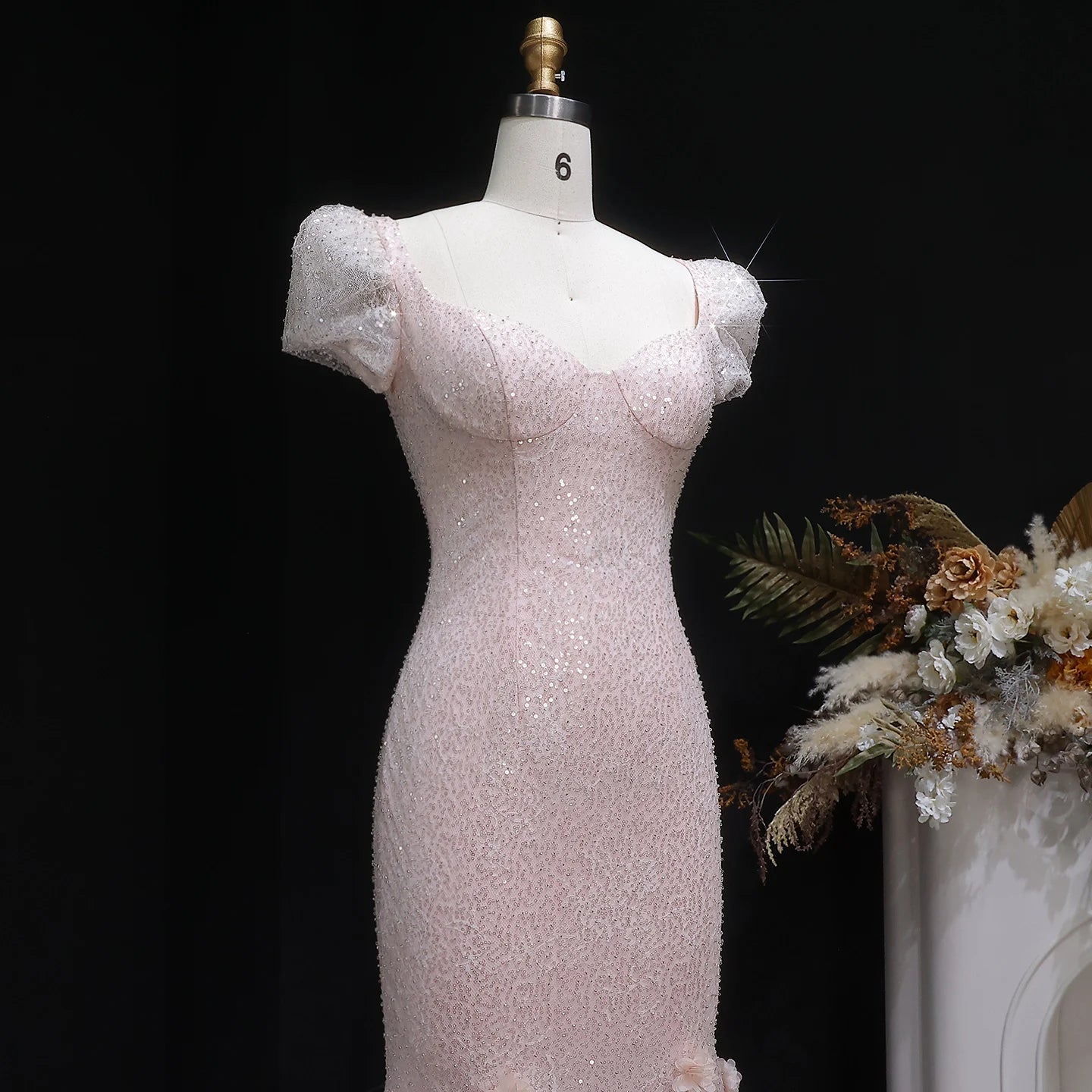 Pink Pink Floral Sequined Mermaid Evening Gown — GCC Wedding Formal — Riviera Couture GCC Luxury Evening Gown