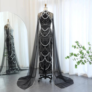 Luxury Evening Dress with Cape Sleeves - Riviera Couture