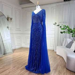 Mermaid Luxury Beaded Evening Dress with Cape Sleeves - RC320 - Riviera Couture