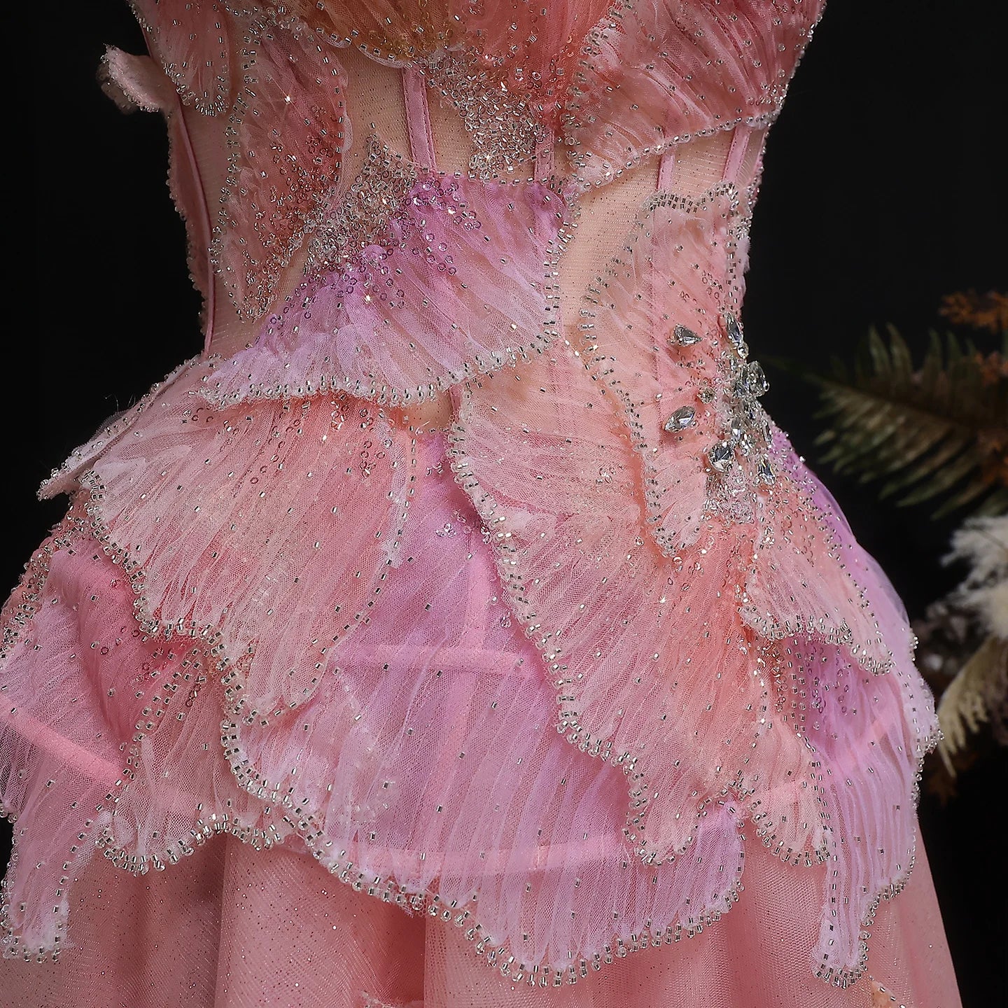 Pink Pink Strapless A-Line Evening Gown — 3D Flowers Crystal Beaded — Riviera Couture GCC Luxury Evening Gown