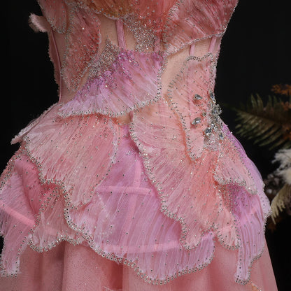 Pink Pink Strapless A-Line Evening Gown — 3D Flowers Crystal Beaded — Riviera Couture GCC Luxury Evening Gown