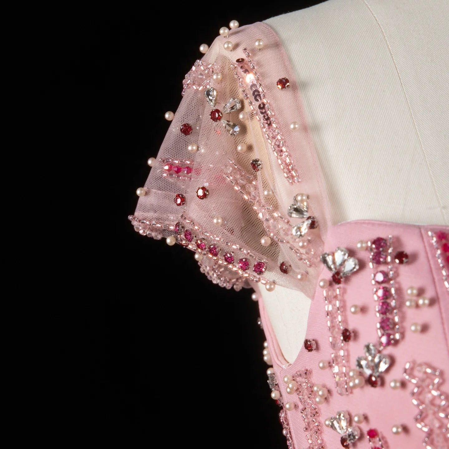 Pink Pink Off-Shoulder A-Line Evening Gown — Luxury Beaded Arabic GCC — Riviera Couture GCC Luxury Evening Gown