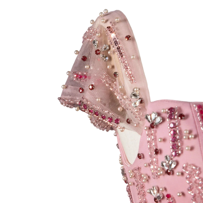 Pink Pink Off-Shoulder A-Line Evening Gown — Luxury Beaded Arabic GCC — Riviera Couture GCC Luxury Evening Gown