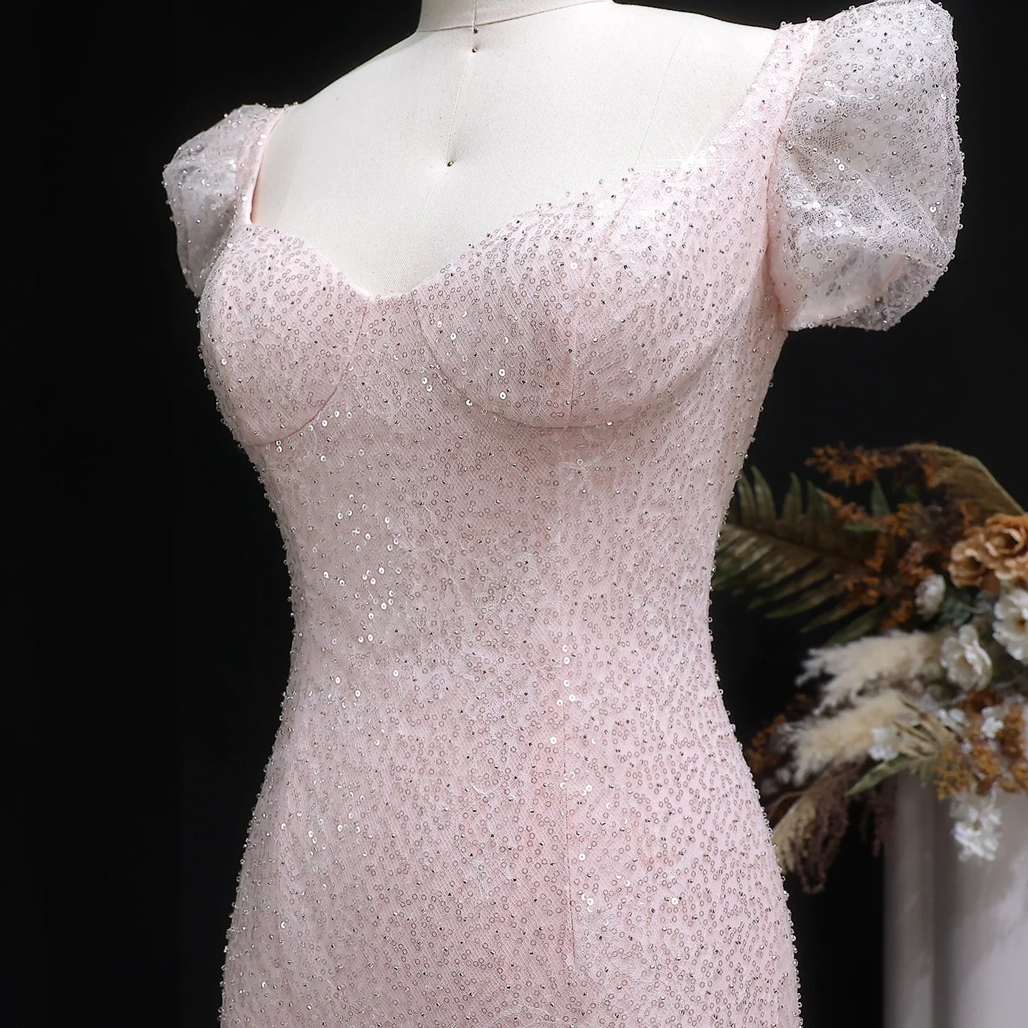 Pink Pink Floral Sequined Mermaid Evening Gown — GCC Wedding Formal — Riviera Couture GCC Luxury Evening Gown