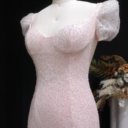 Pink Pink Floral Sequined Mermaid Evening Gown — GCC Wedding Formal — Riviera Couture GCC Luxury Evening Gown