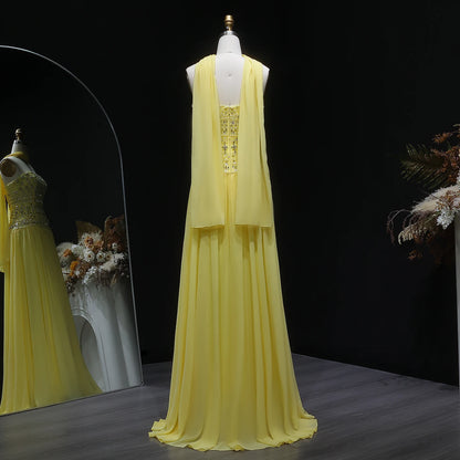 Peach Long Sleeves Lilac Beaded Strapless Evening Gown with Flowing Chiffon Skirt — Riviera Couture GCC Luxury Evening Gown