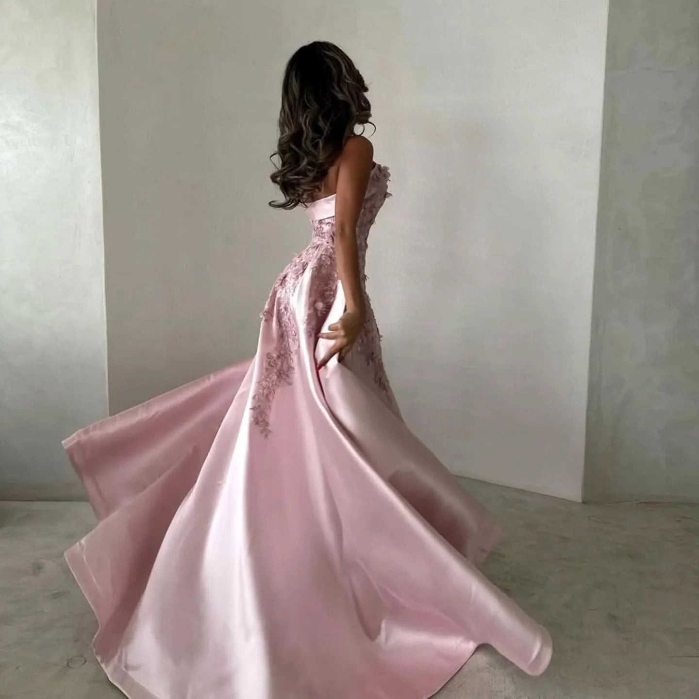 Pink Pink Mermaid Evening Gown with Overskirt — 3D Flowers Sequined Modest — Riviera Couture GCC Luxury Evening Gown