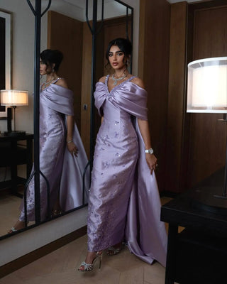 Lilac  Evening Dress with Cape - Riviera Couture