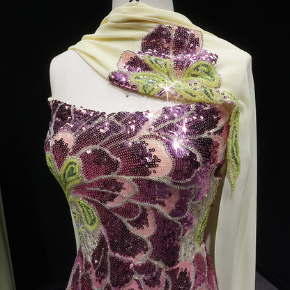 Beaded Sequined Mermaid Evening Gown with Scarf — GCC Luxury — Riviera Couture GCC Luxury Evening Gown