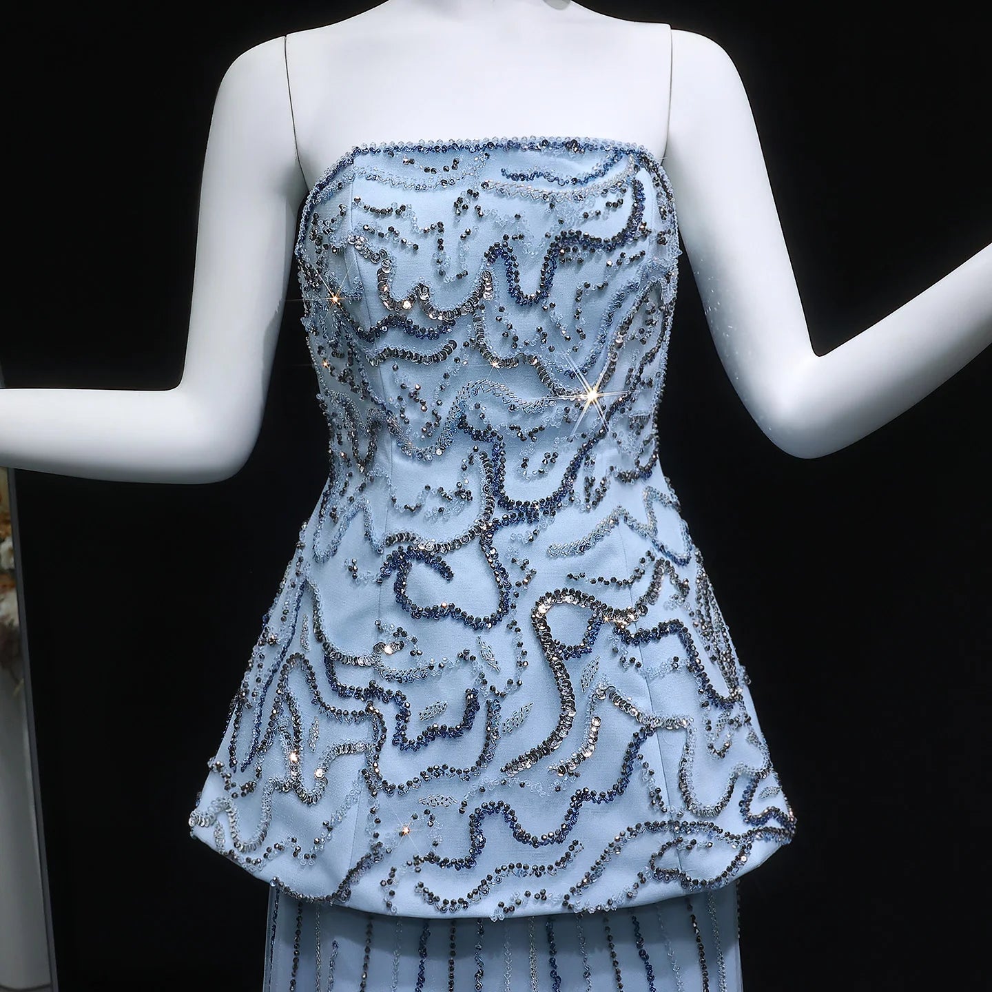 Blue Rose Pink and Blue Beaded Two-Piece Strapless Evening Gown — GCC — Riviera Couture GCC Luxury Evening Gown