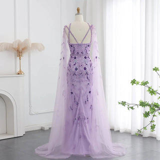 Lilac Evening Dress with Cape Sleeves and Criss Cross Neckline - Riviera Couture