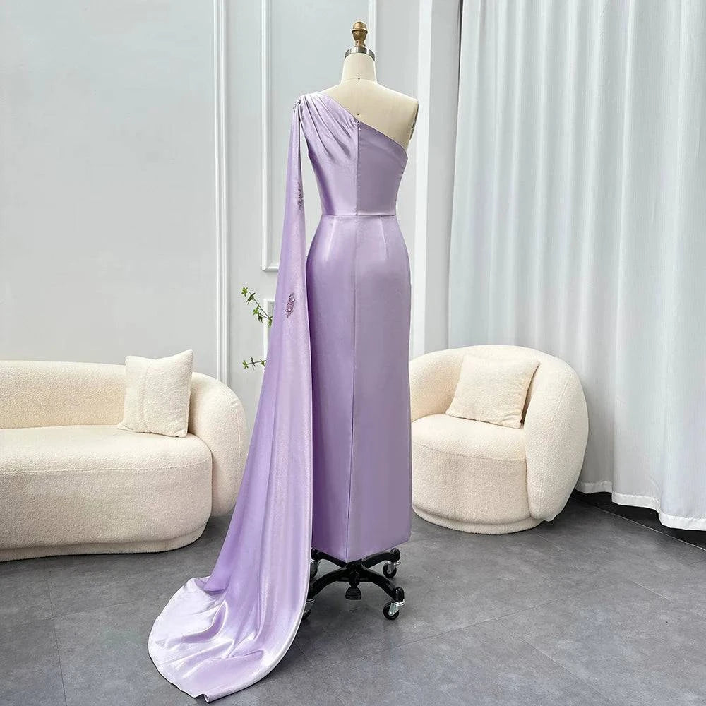 One Shoulder Lilac Midi with Cape - Riviera Couture