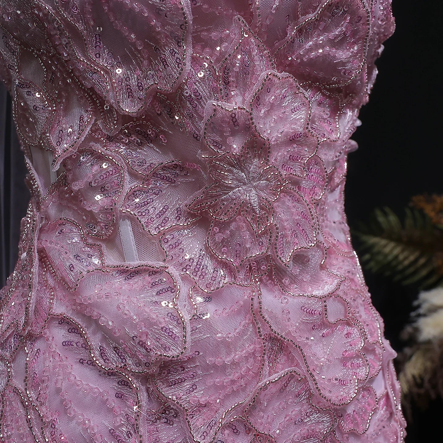 Pink A-Line Evening Gown with Scarf — Appliqué Beaded GCC Formal — Riviera Couture GCC Luxury Evening Gown