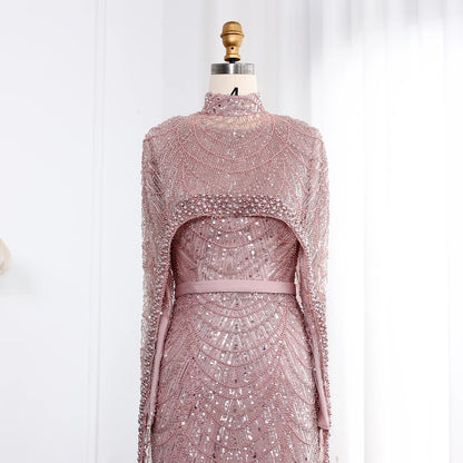 Long Sleeves Muslim Evening Dresses with Cape - Riviera Couture