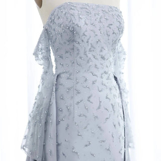 Silver Gray Luxury Evening Dress with Overskirt - Riviera Couture