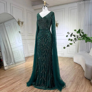 Mermaid Luxury Beaded Evening Dress with Cape Sleeves - RC320 - Riviera Couture