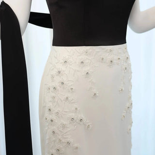 Black and White Strapless Evening Dress with Cape - Riviera Couture