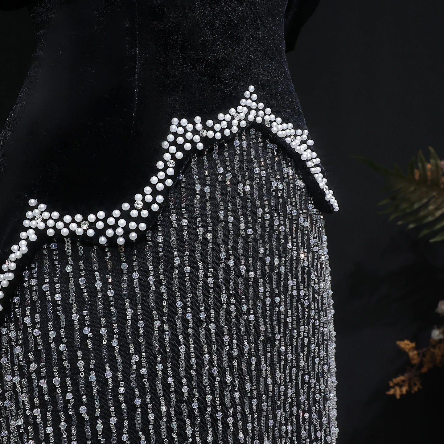 Black Black Beaded Off-Shoulder Evening Gown with Slit — Arabic Luxury — Riviera Couture GCC Luxury Evening Gown